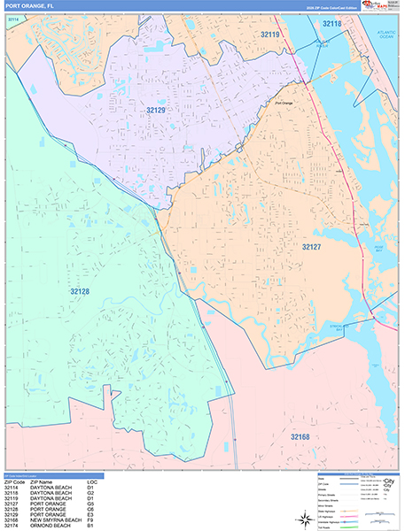 Port Orange City Wall Map Color Cast Style